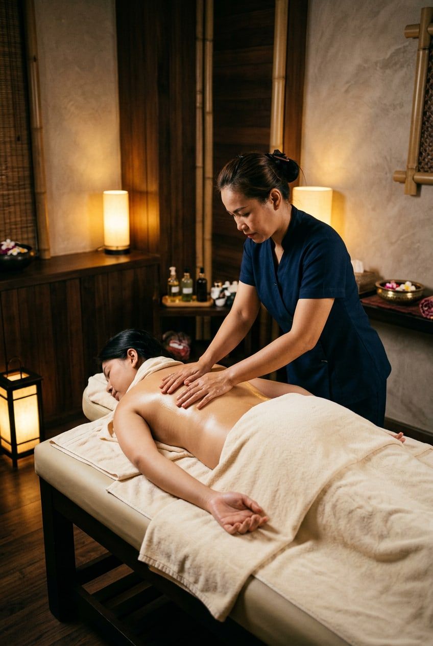 A therapist giving a full-body massage